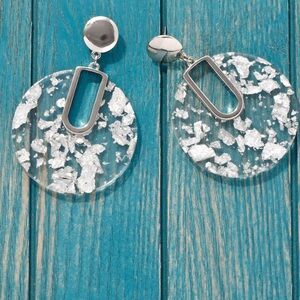 Silver and Clear Speckled Statement Earrings